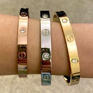 Stamped Love Screwdriver Platinum Silver Bangle Bracelet With Stones